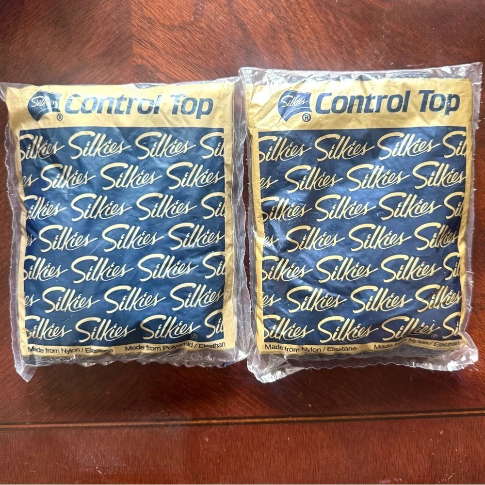 Vintage Silkies Control Top Pantyhose Navy Blue Large NOS Made in USA Lot of 2